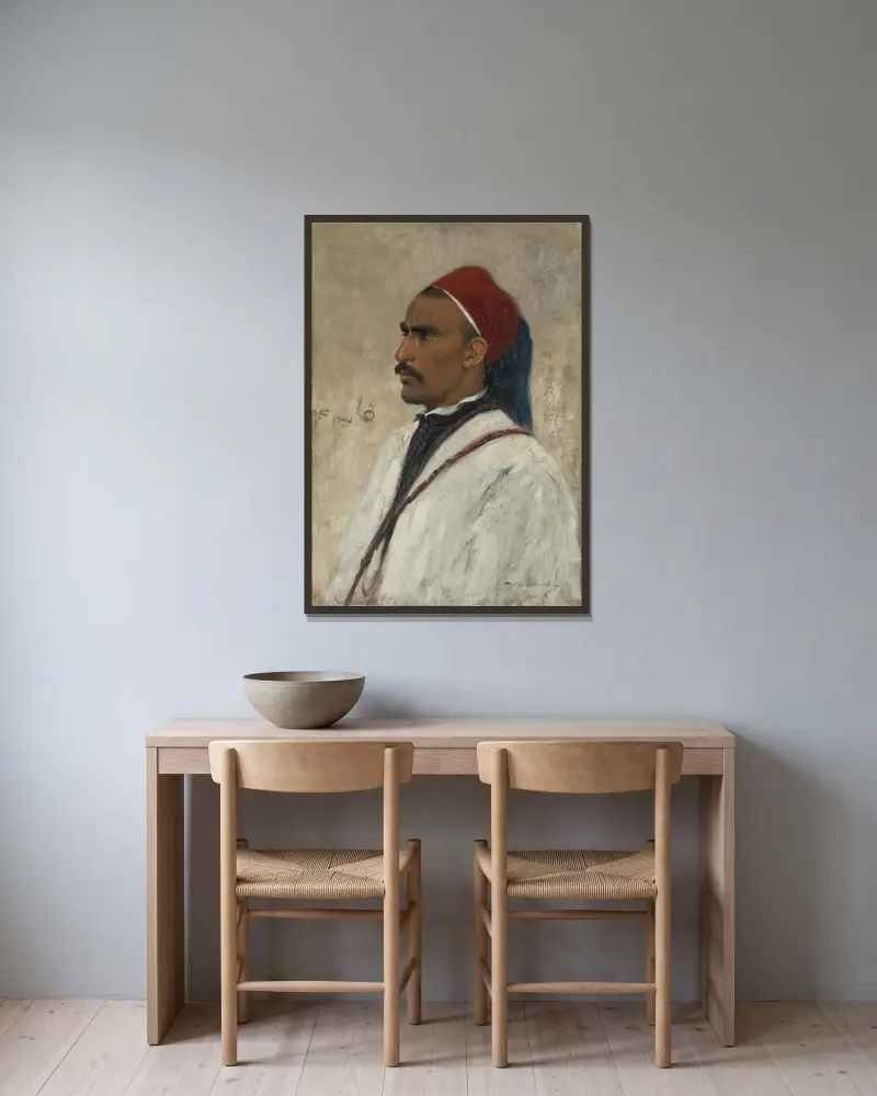 Portrait of an arab av Wilhelm Kuhnert inramad på en vägg