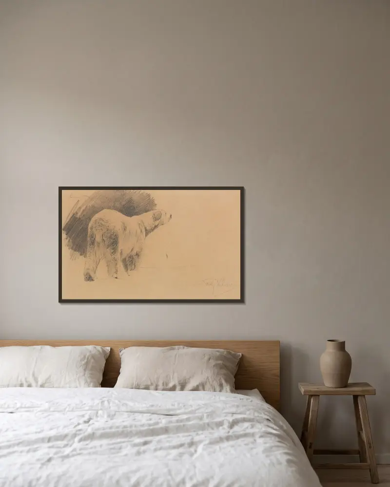 Stehender Eisbär von Wilhelm Kuhnert gerahmt an einer Wand