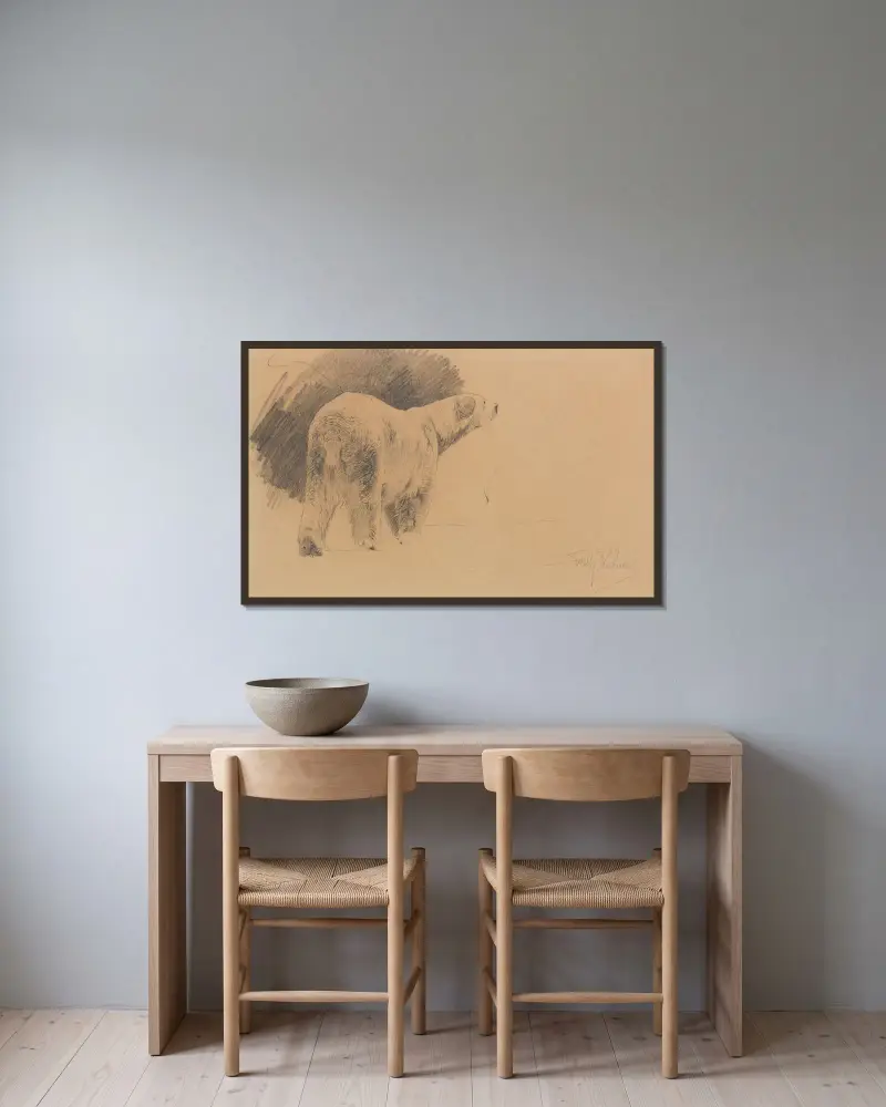 Stehender Eisbär von Wilhelm Kuhnert gerahmt an einer Wand
