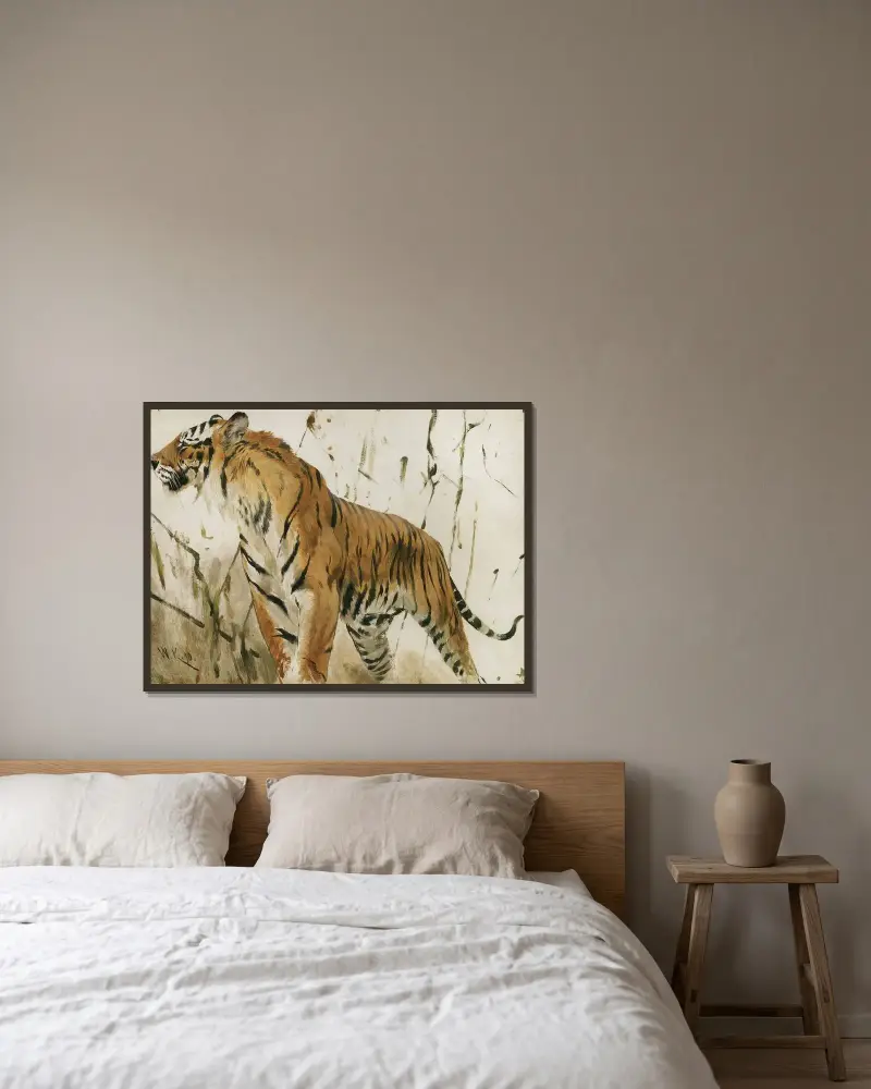 Studie av en tiger av Wilhelm Kuhnert inramad på en vägg