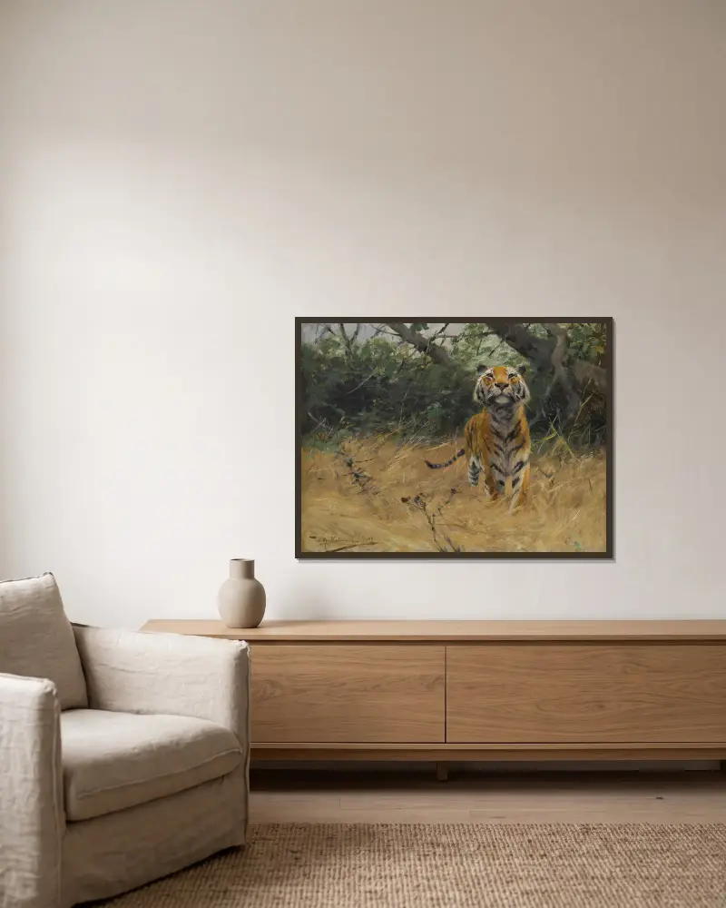 Tiger On The Watch av Wilhelm Kuhnert inramad på en vägg