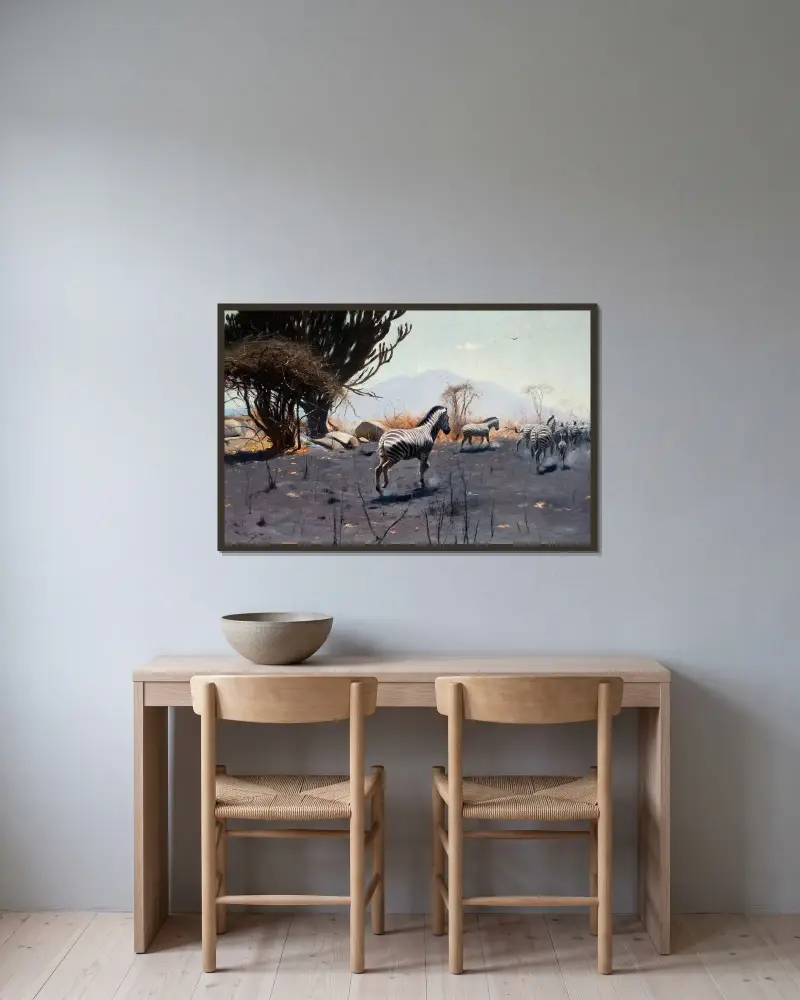 Zebras av Wilhelm Kuhnert inramad på en vägg