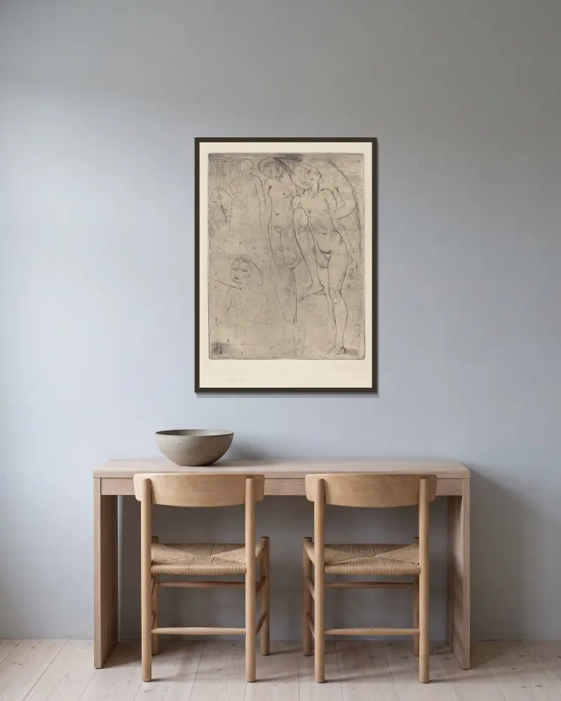 Große Auferstehung von Wilhelm Lehmbruck gerahmt an einer Wand
