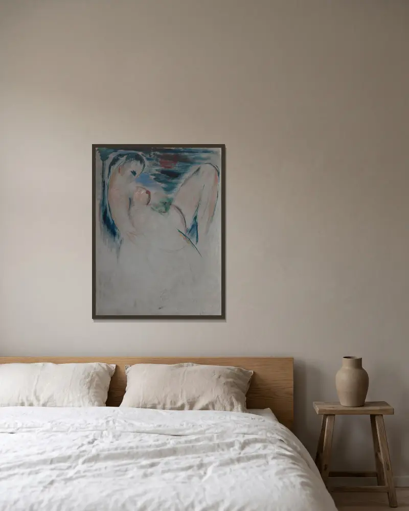Reclining Female Nude av Wilhelm Lehmbruck inramad på en vägg