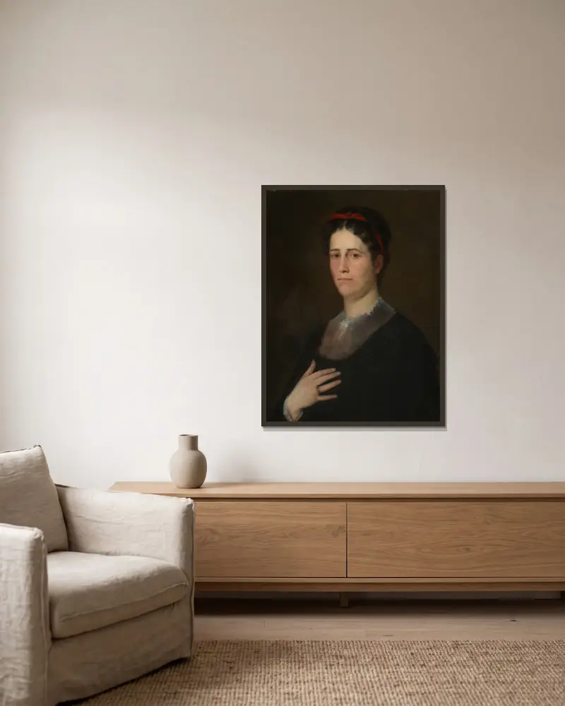 Bildnis der Schwester des Künstlers, Katharina (spätere Frau Kirchdorffer) av Wilhelm Leibl inramad på en vägg