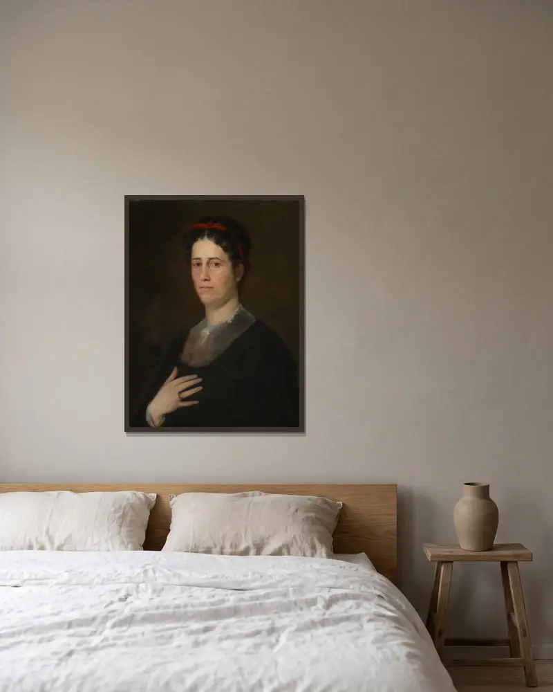 Bildnis der Schwester des Künstlers, Katharina (spätere Frau Kirchdorffer) av Wilhelm Leibl inramad på en vägg
