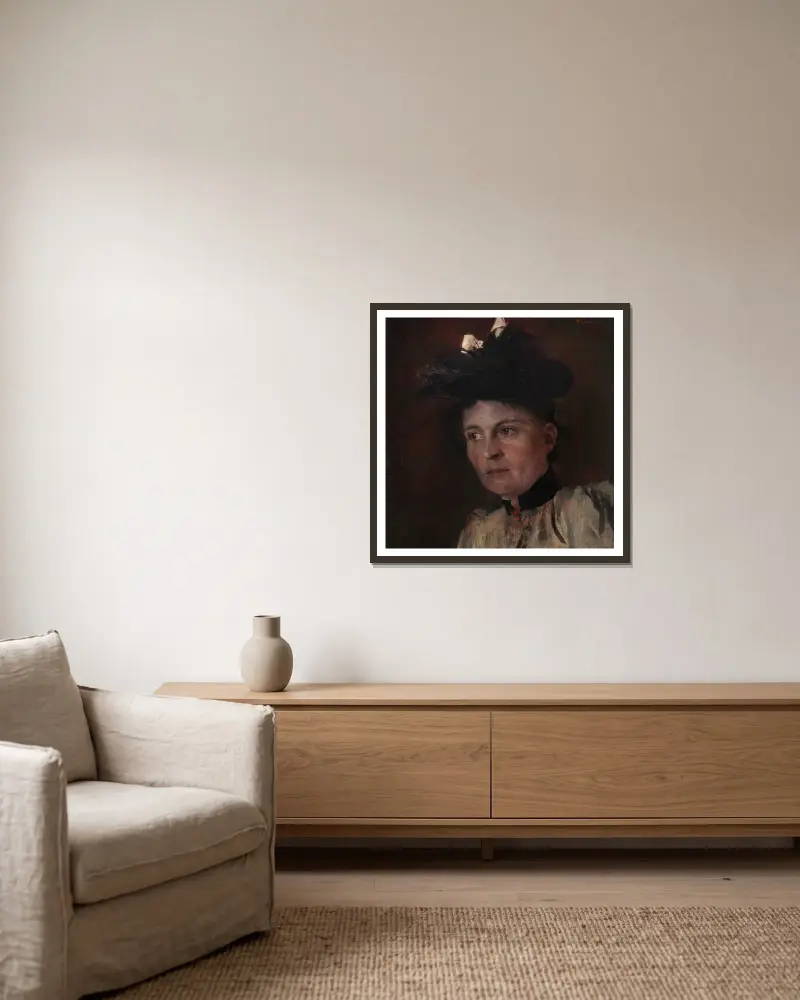 Bildnis Frau Auguste Mayr av Wilhelm Leibl inramad på en vägg