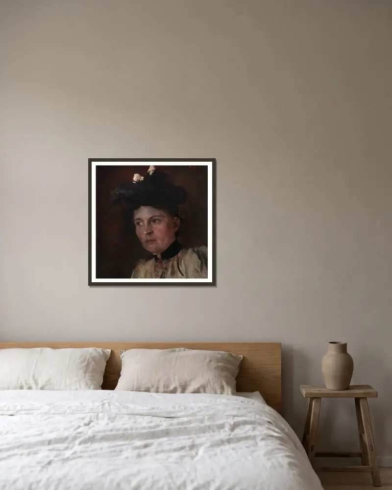 Bildnis Frau Auguste Mayr av Wilhelm Leibl inramad på en vägg
