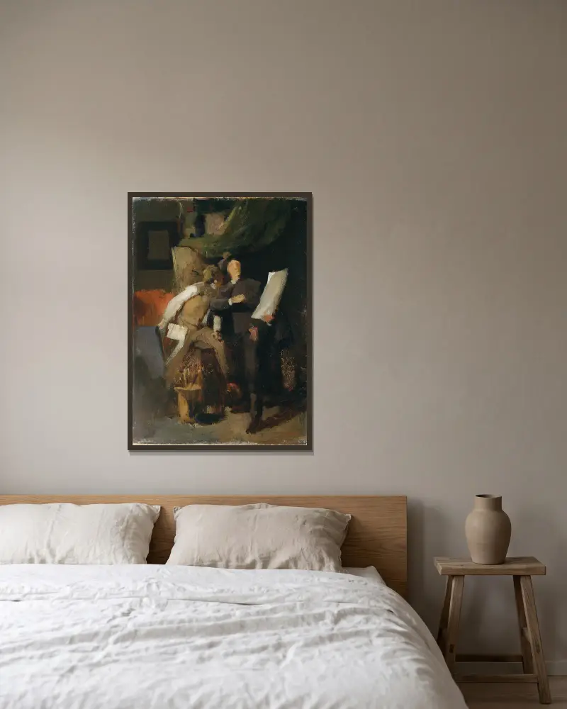 Die Kritiker von Wilhelm Leibl gerahmt an einer Wand