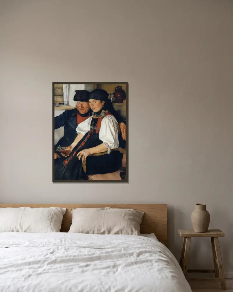 Elderly Farmer and Young Girl av Wilhelm Leibl inramad på en vägg