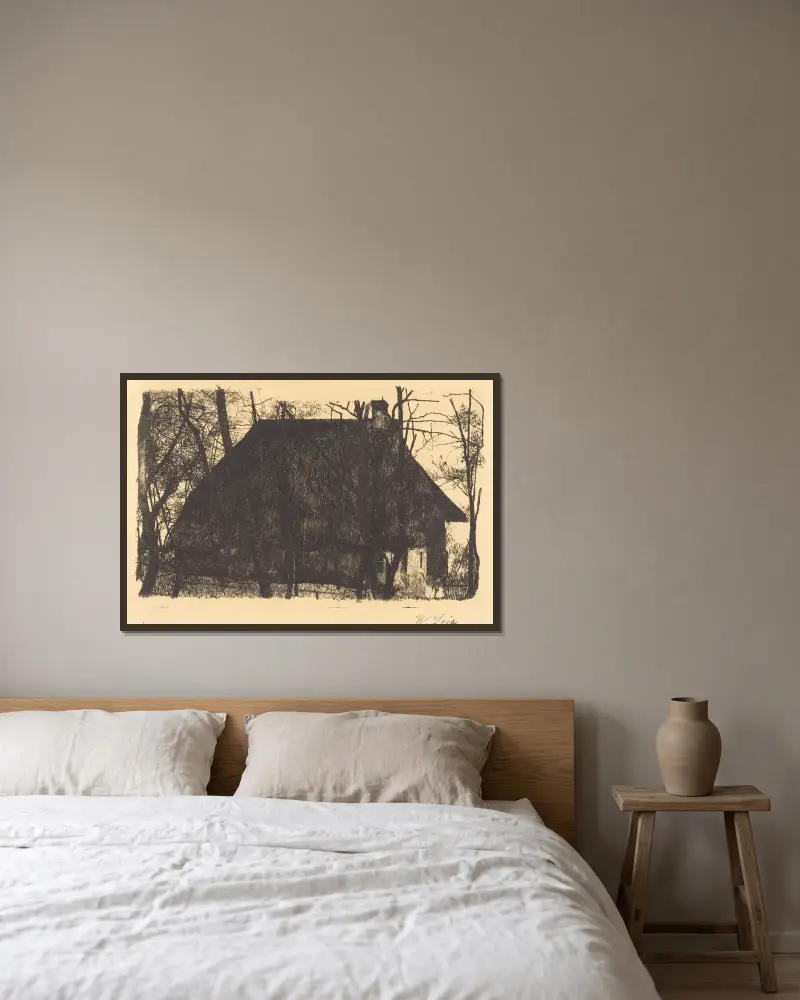Bauernhaus von Wilhelm Leibl gerahmt an einer Wand
