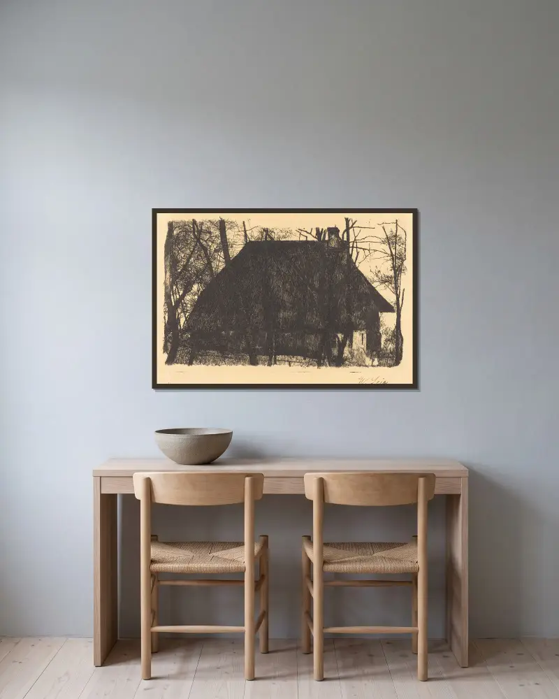 Bauernhaus von Wilhelm Leibl gerahmt an einer Wand