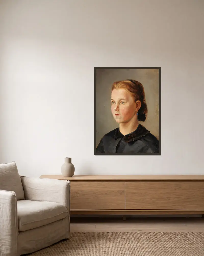 Portrét dívky (Therese Heyden), Wilhelm Leibl v rámu na stěně