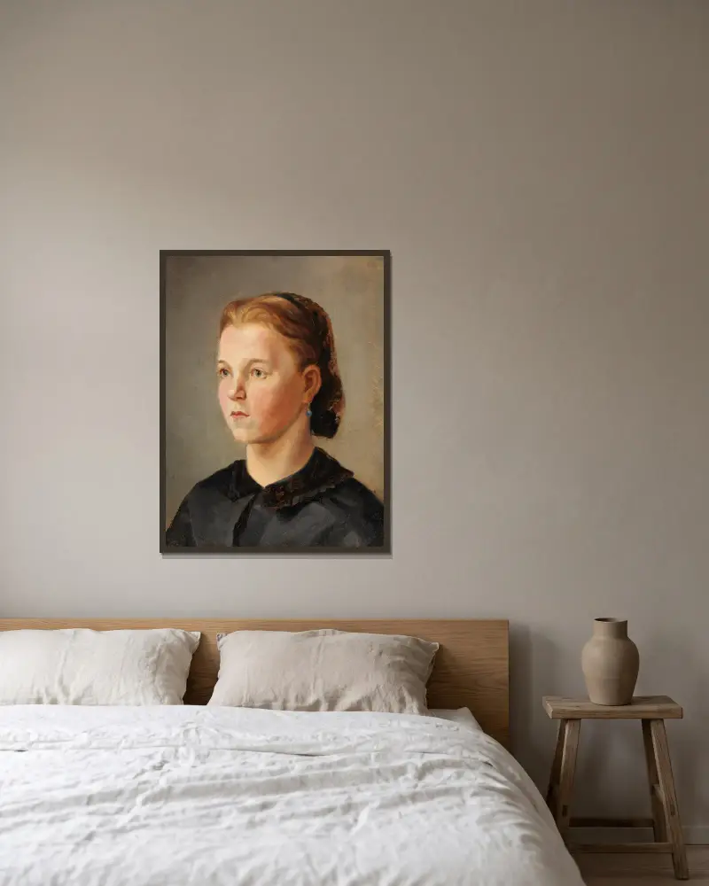 Portrét dívky (Therese Heyden), Wilhelm Leibl v rámu na stěně
