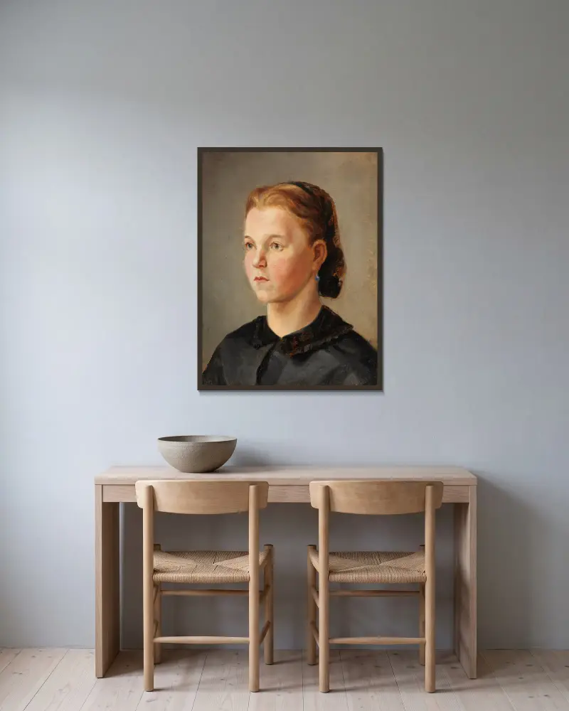 Portrét dívky (Therese Heyden), Wilhelm Leibl v rámu na stěně