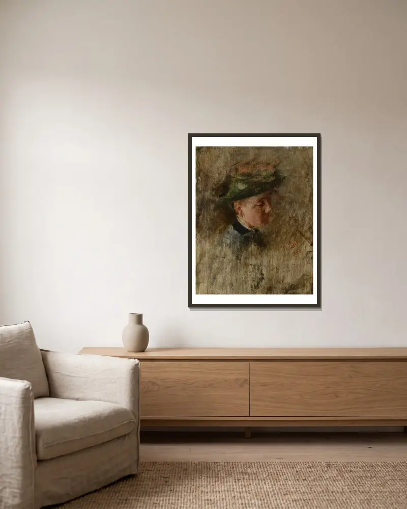 Mädchenkopf von Wilhelm Leibl gerahmt an einer Wand