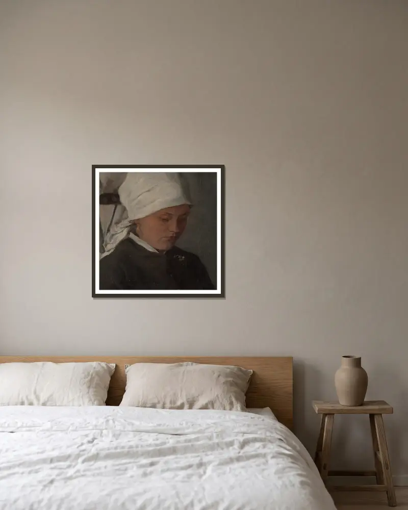Peasant Girl with a White Headcloth av Wilhelm Leibl inramad på en vägg