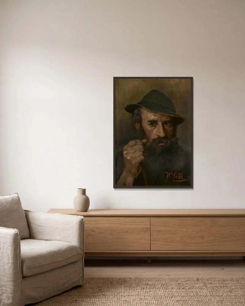 Portrait of a Man with Green Hat av Wilhelm Leibl inramad på en vägg