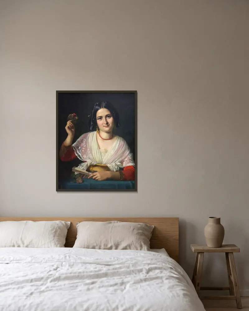 Eine römische Frau in Festkleidung von Wilhelm Marstrand gerahmt an einer Wand
