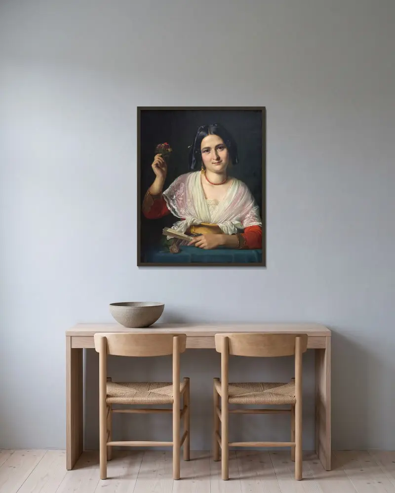 Eine römische Frau in Festkleidung von Wilhelm Marstrand gerahmt an einer Wand
