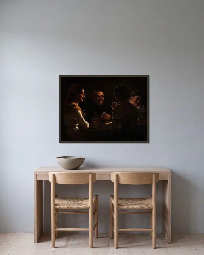 Der Abbé scherzt mit zwei jungen Mädchen von Wilhelm Marstrand gerahmt an einer Wand