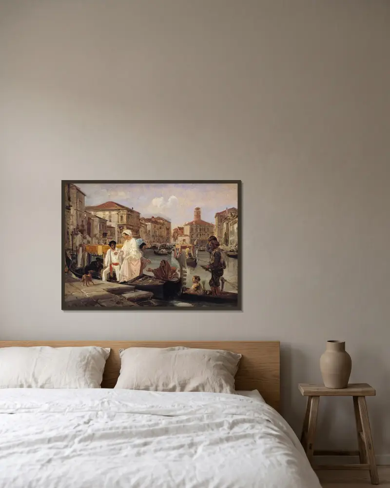 Das Aussteigen aus einer Gondel in Venedig von Wilhelm Marstrand gerahmt an einer Wand