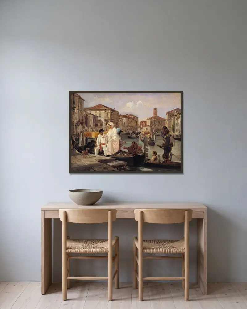 Das Aussteigen aus einer Gondel in Venedig von Wilhelm Marstrand gerahmt an einer Wand