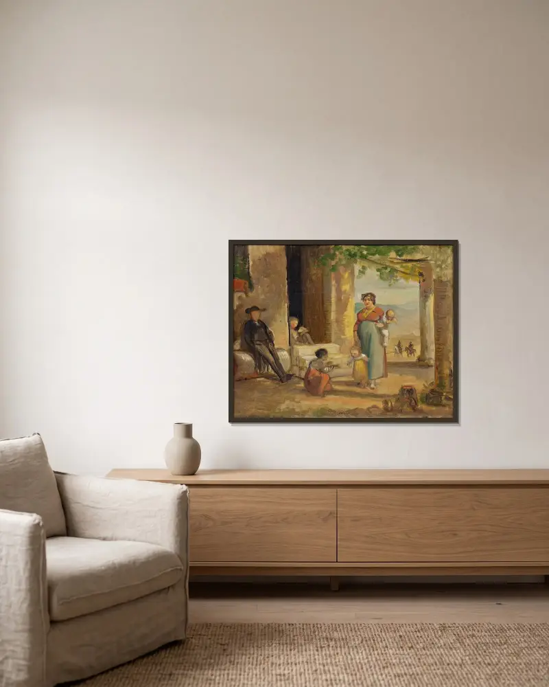 Kind, das laufen lernt von Wilhelm Marstrand gerahmt an einer Wand