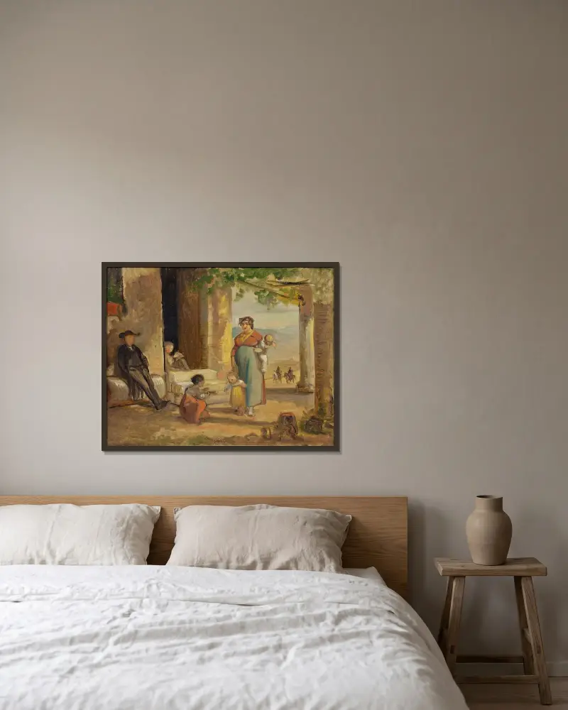 Kind, das laufen lernt von Wilhelm Marstrand gerahmt an einer Wand