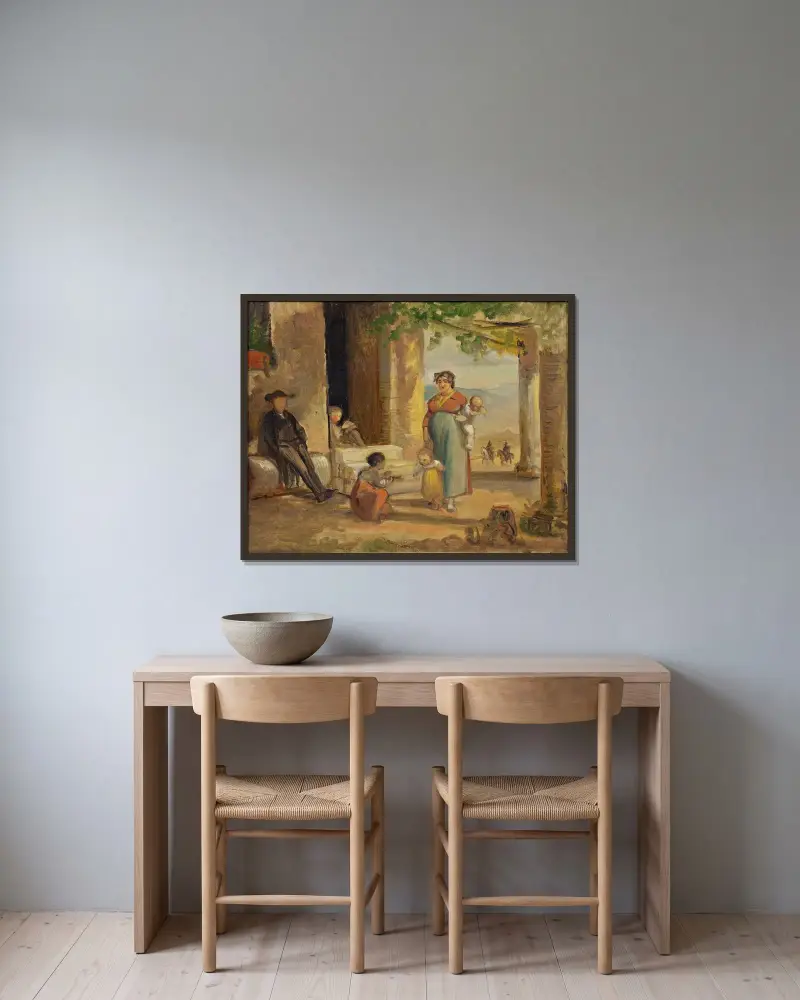 Kind, das laufen lernt von Wilhelm Marstrand gerahmt an einer Wand