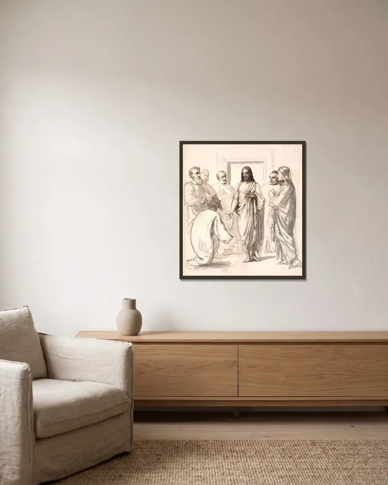Christus und der ungläubige Thomas von Wilhelm Marstrand gerahmt an einer Wand