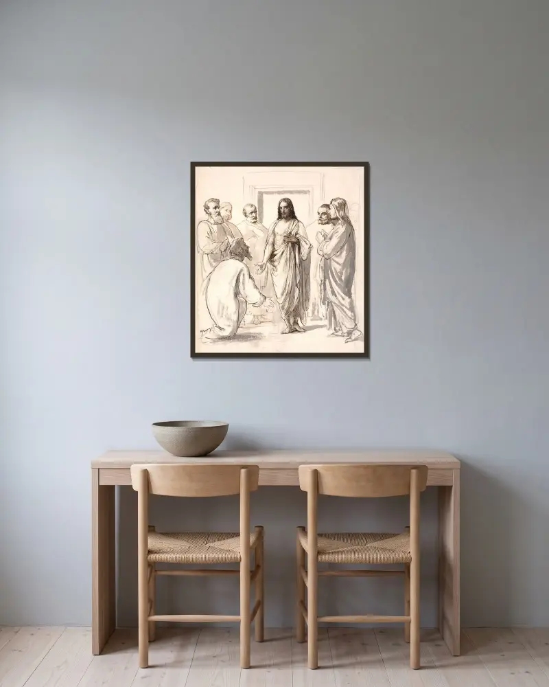 Christus und der ungläubige Thomas von Wilhelm Marstrand gerahmt an einer Wand