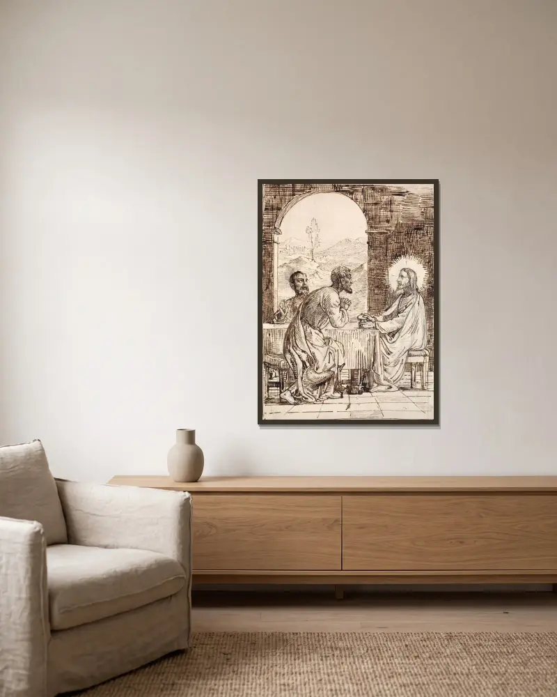 Christus in Emmaus von Wilhelm Marstrand gerahmt an einer Wand