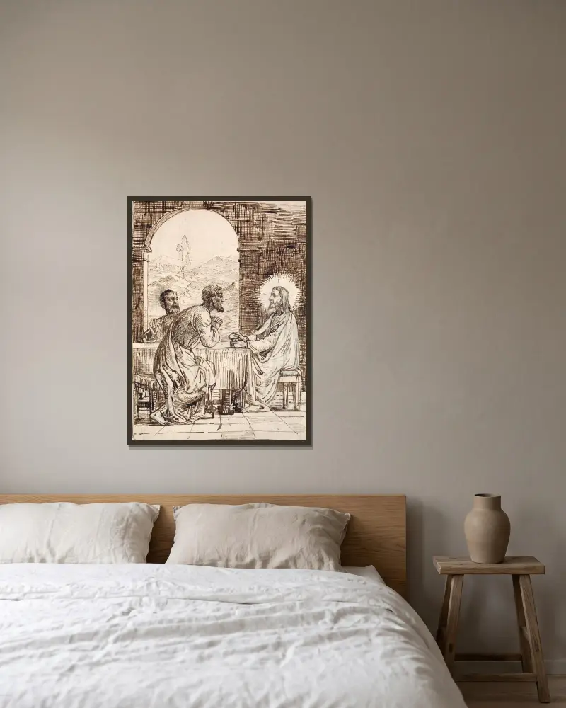 Christus in Emmaus von Wilhelm Marstrand gerahmt an einer Wand