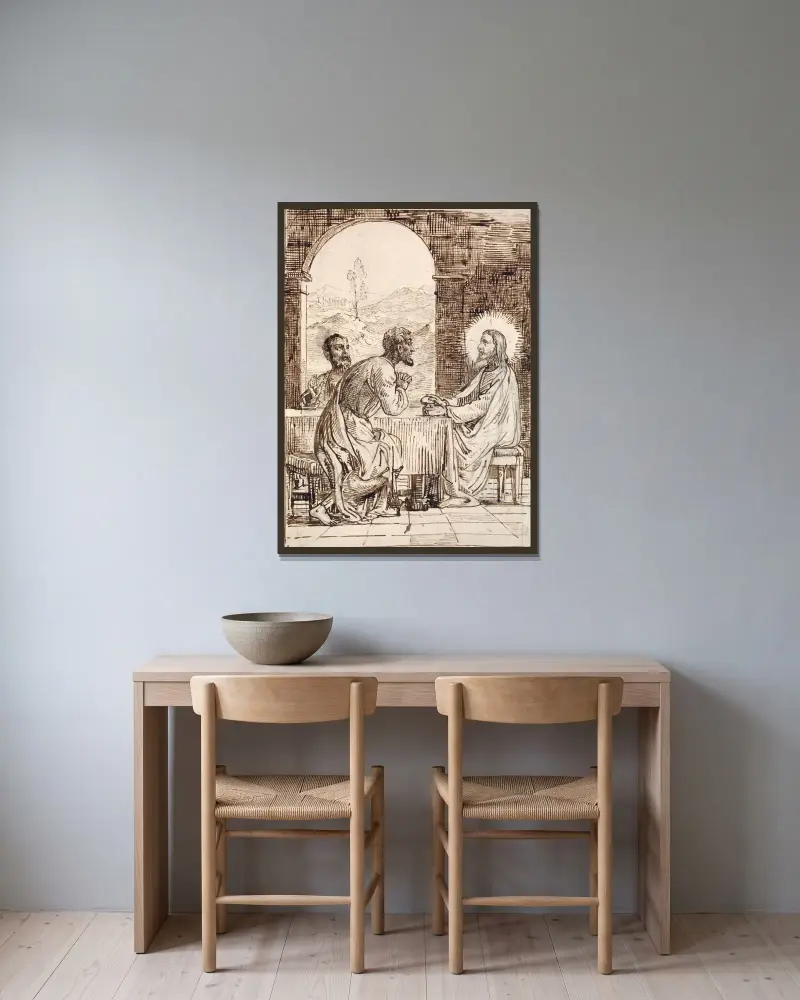 Christus in Emmaus von Wilhelm Marstrand gerahmt an einer Wand