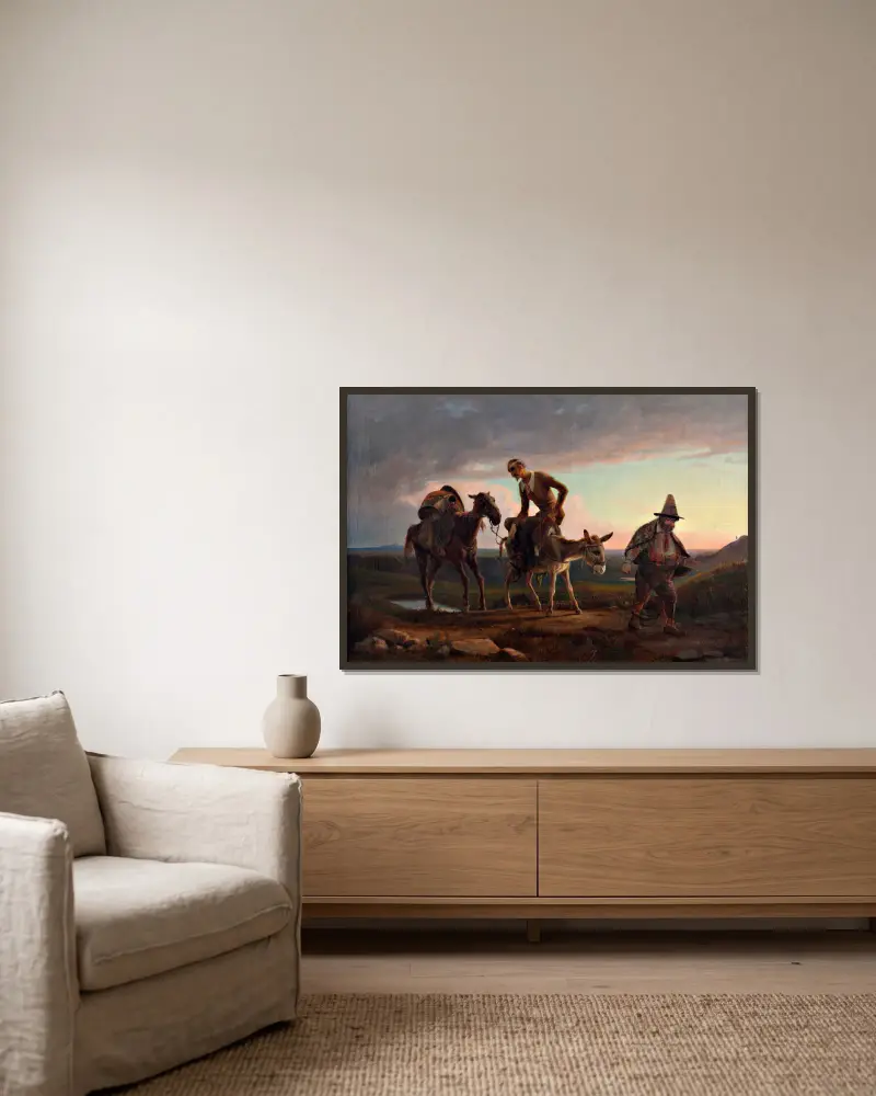 Don Quixote’s first ride home av Wilhelm Marstrand inramad på en vägg