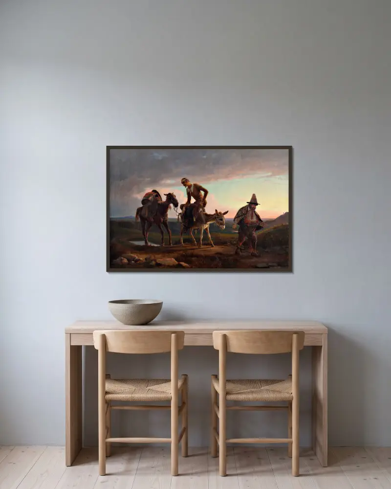 Don Quixote’s first ride home av Wilhelm Marstrand inramad på en vägg