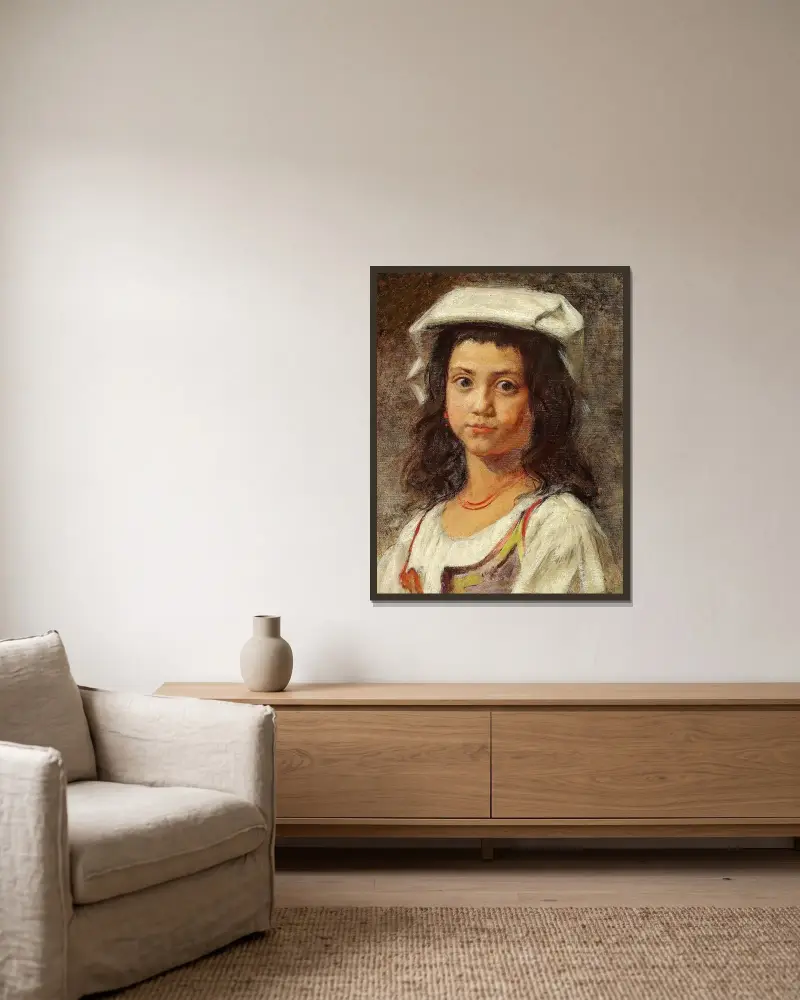 Eine junge Italienerin mit weißem Kopftuch von Wilhelm Marstrand gerahmt an einer Wand