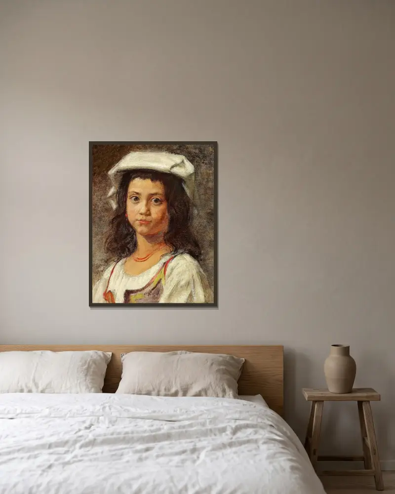 Eine junge Italienerin mit weißem Kopftuch von Wilhelm Marstrand gerahmt an einer Wand