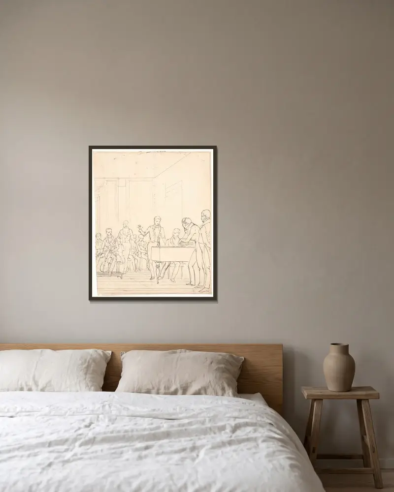 Ein musikalisches Abendgesellschaft von Wilhelm Marstrand gerahmt an einer Wand
