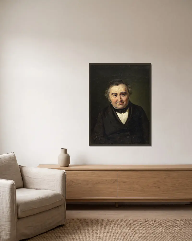 Etatsråd M.L. Nathanson av Wilhelm Marstrand inramad på en vägg