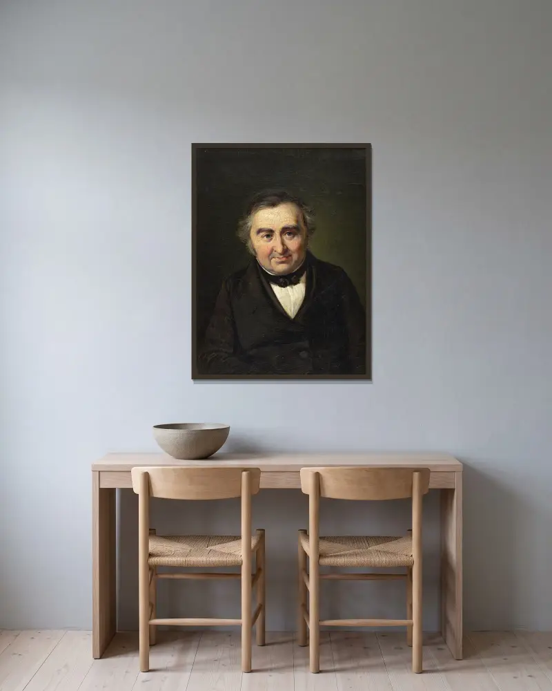 Etatsråd M.L. Nathanson av Wilhelm Marstrand inramad på en vägg