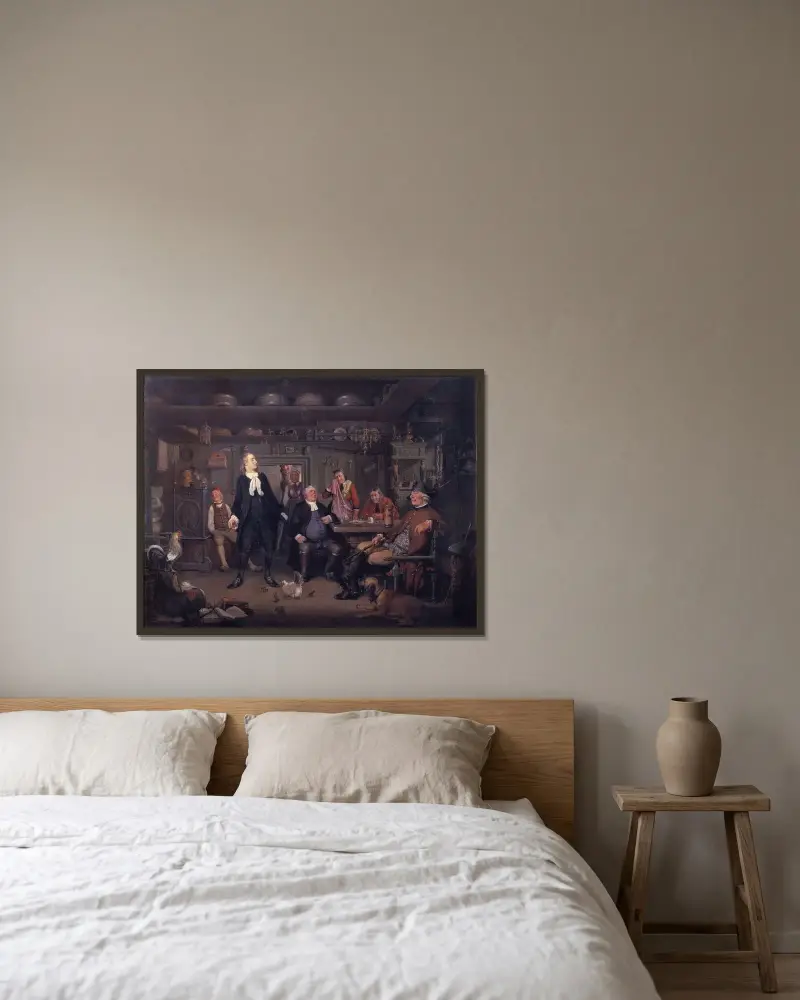Aus Ludwig Holbergs „Erasmus Montanus“, 3. Akt, 3. Szene von Wilhelm Marstrand gerahmt an einer Wand