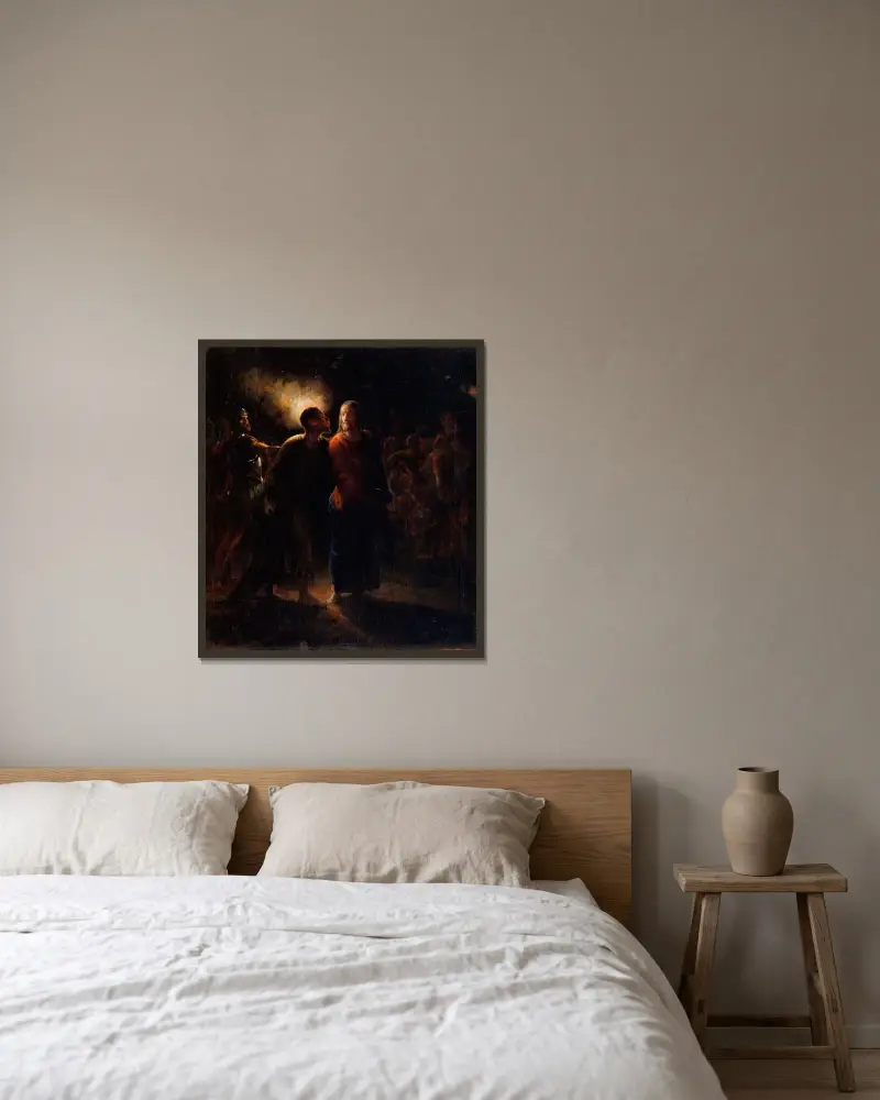 Der Judaskuss von Wilhelm Marstrand gerahmt an einer Wand