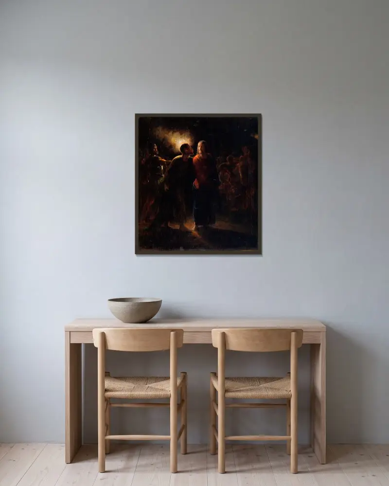 Der Judaskuss von Wilhelm Marstrand gerahmt an einer Wand