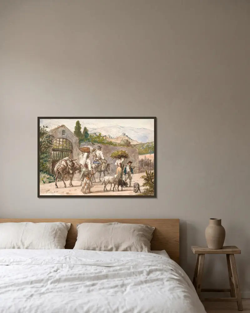Bauern auf dem Weg nach Rom von Wilhelm Marstrand gerahmt an einer Wand
