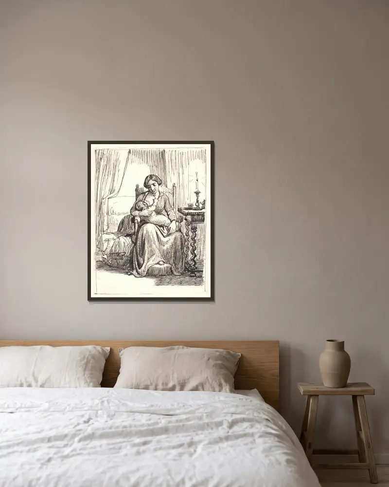 Mutter mit stillendem Kind, rechts ein brennendes Licht von Wilhelm Marstrand gerahmt an einer Wand