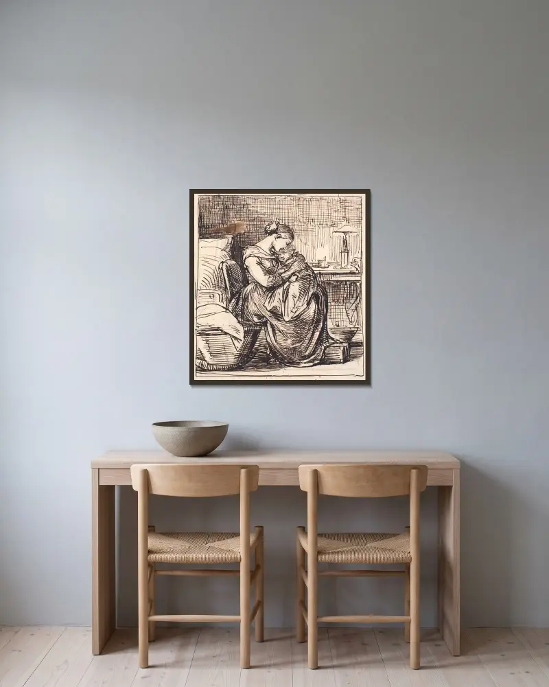 Mutter mit schlafendem Kind auf dem Schoß im Schlafzimmer, 1810 von Wilhelm Marstrand gerahmt an einer Wand