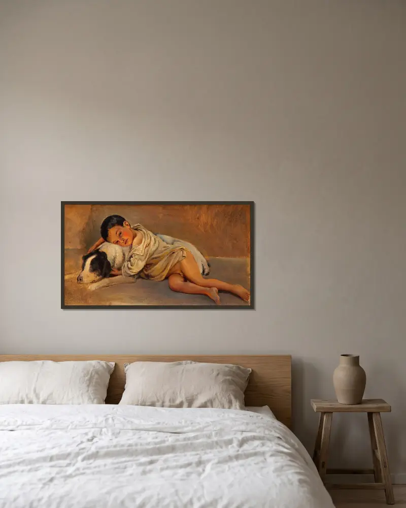 Neapolitanischer Junge mit Hund. Studie zu Die neapolitanische Lebensart von Wilhelm Marstrand gerahmt an einer Wand