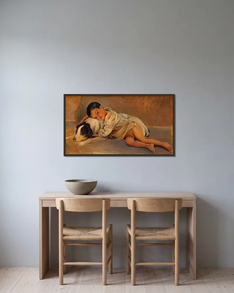 Neapolitanischer Junge mit Hund. Studie zu Die neapolitanische Lebensart von Wilhelm Marstrand gerahmt an einer Wand